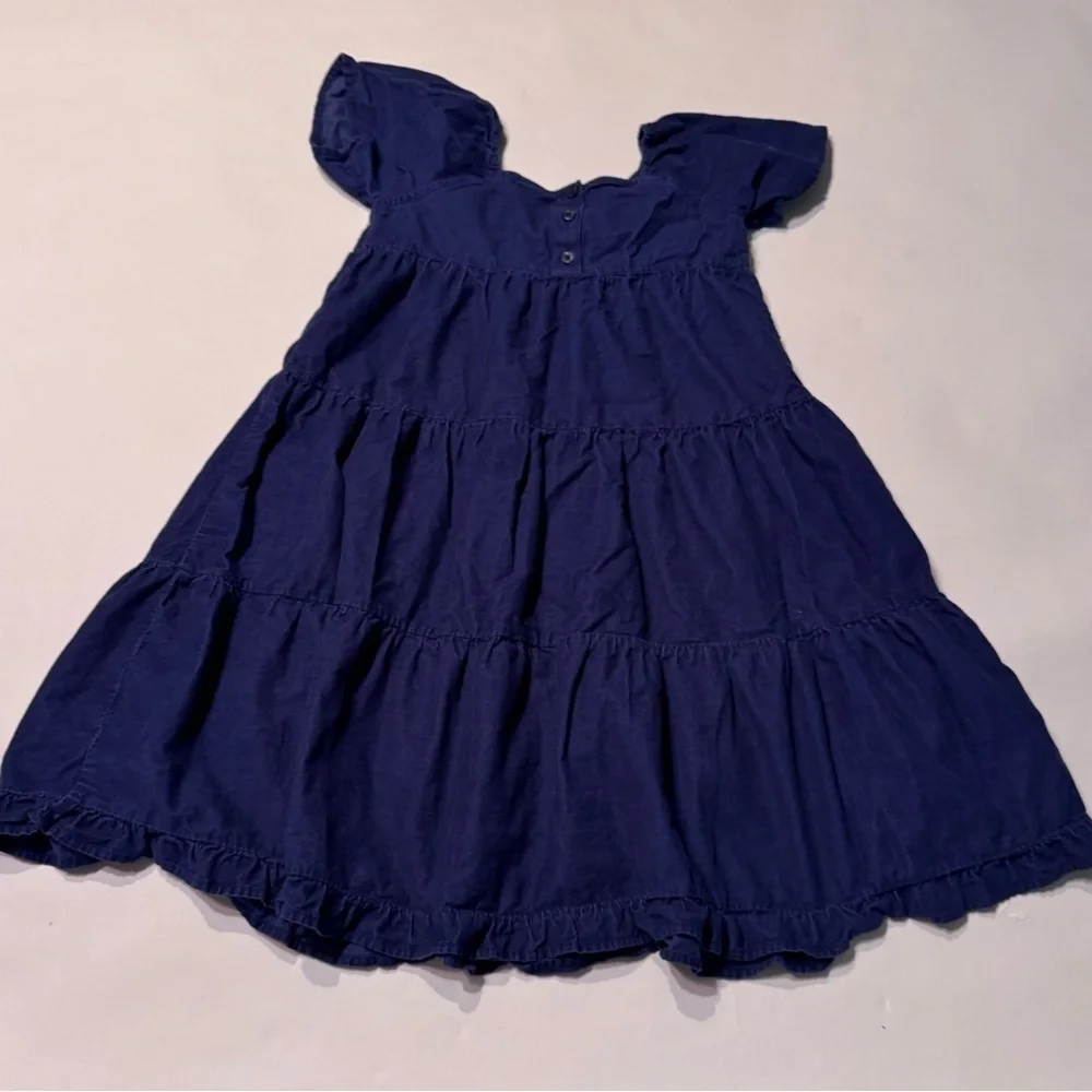Mini Boden Blue Cream Embroidered Corduroy Dress Years Short Sleeve Tiered 9-10